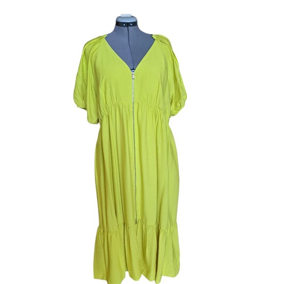 DKNY Puff-Sleeve Zip-Front Woven Dress--Side XL--NWT - Picture 1 of 7